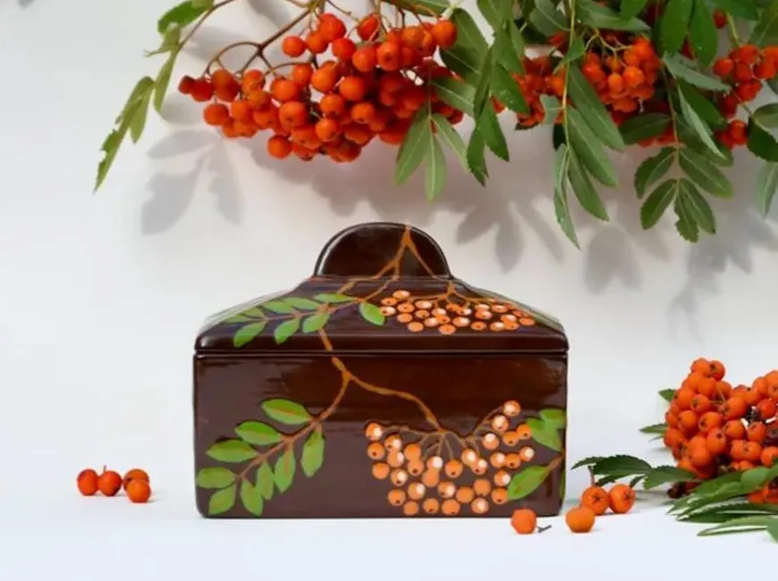 Hand-painted butter dish with berry design