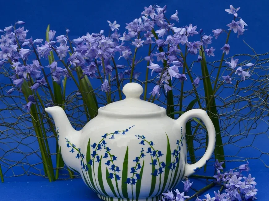 Hand-painted teapot with bluebell design